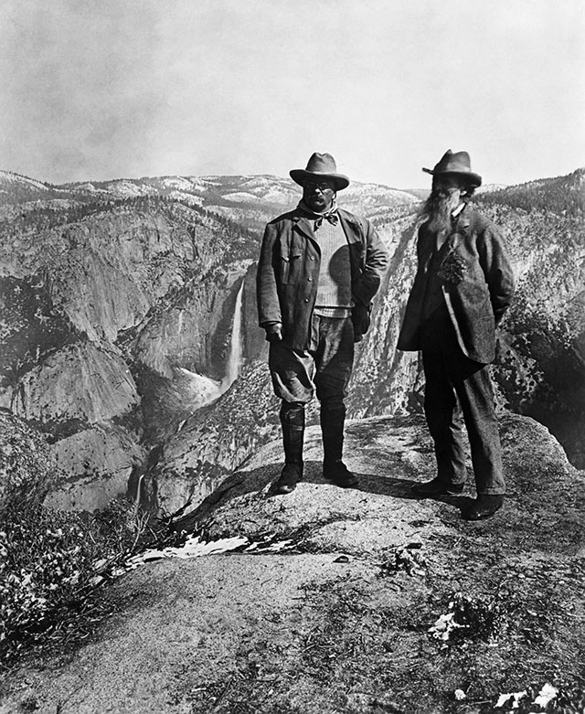 In 1903 after camping with John Muir, Teddy Roosevelt established Yosemite as a national park to preserve its “majestic beauty all unmarred.” As President, TR signed into existence four other national parks, 18 national monuments, 55 national bird & wildlife refuges, and 150 national forests
