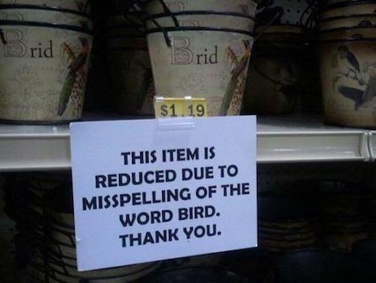 funny misspelling - Bridt $1.19 This Item Is Reduced Due To Misspelling Of The Word Bird. Thank You.