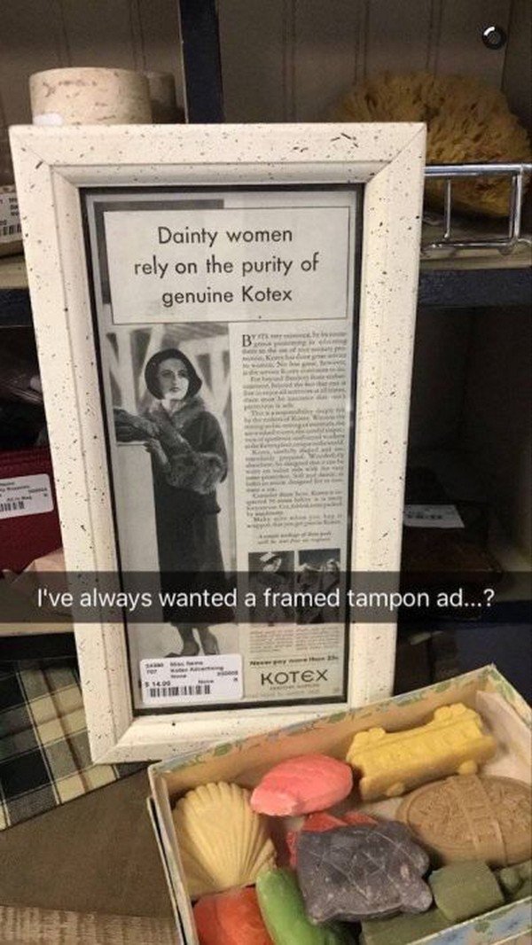 wtf thrift store find Dainty women rely on the purity of genuine Kotex B I've always wanted a framed tampon ad...? Kotex