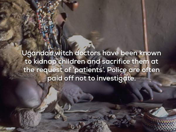 njelele shrine - Ugandan witch doctors have been known to kidnap children and sacrifice them at the request of 'patients'. Police are often paid off not to investigate.
