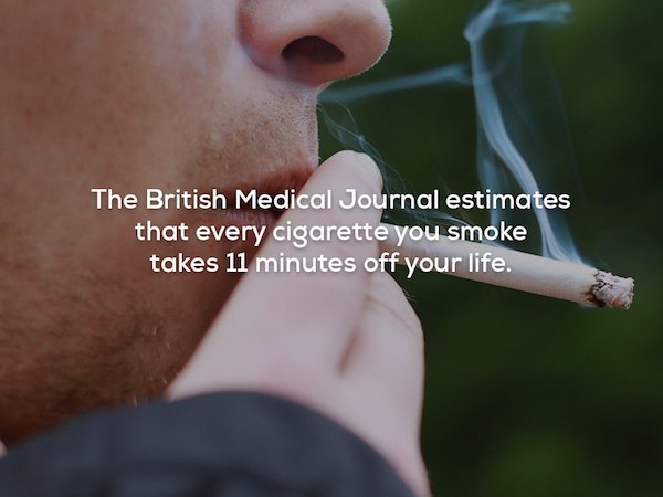 drugs smoking - The British Medical Journal estimates that every cigarette you smoke takes 11 minutes off your life.