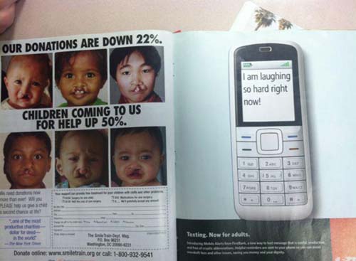 ad placements funny - Our Donations Are Down 22%. I am laughing so hard right now! Children Coming To Us For Help Up 50%. ht Texting. Now for adults. Donate online or call 18009329541