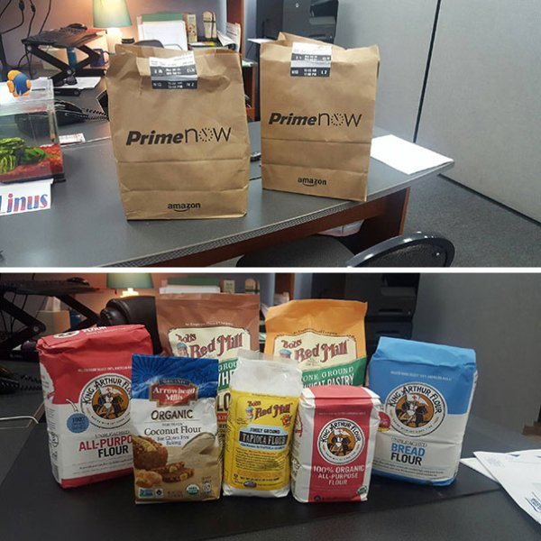 “The boyfriend got in trouble yesterday. He sent flours to my office today to apologize.”