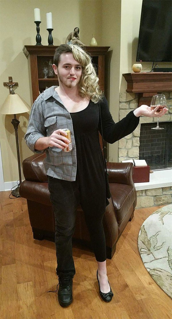 “My brother was sad his girlfriend couldn’t come to our Halloween party, so he came as both of them.”