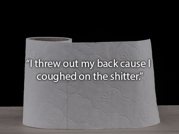 household paper product - "I threw out my back cause I coughed on the shitter."