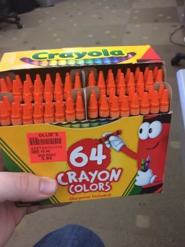 fail box of orange crayons - Ollie'S 898784000099 Tally $2.99 S.99 Our Price 64 Crayon Colors Sharpener Included!