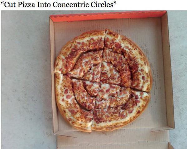 pizza hut special instructions - "Cut Pizza Into Concentric Circles"