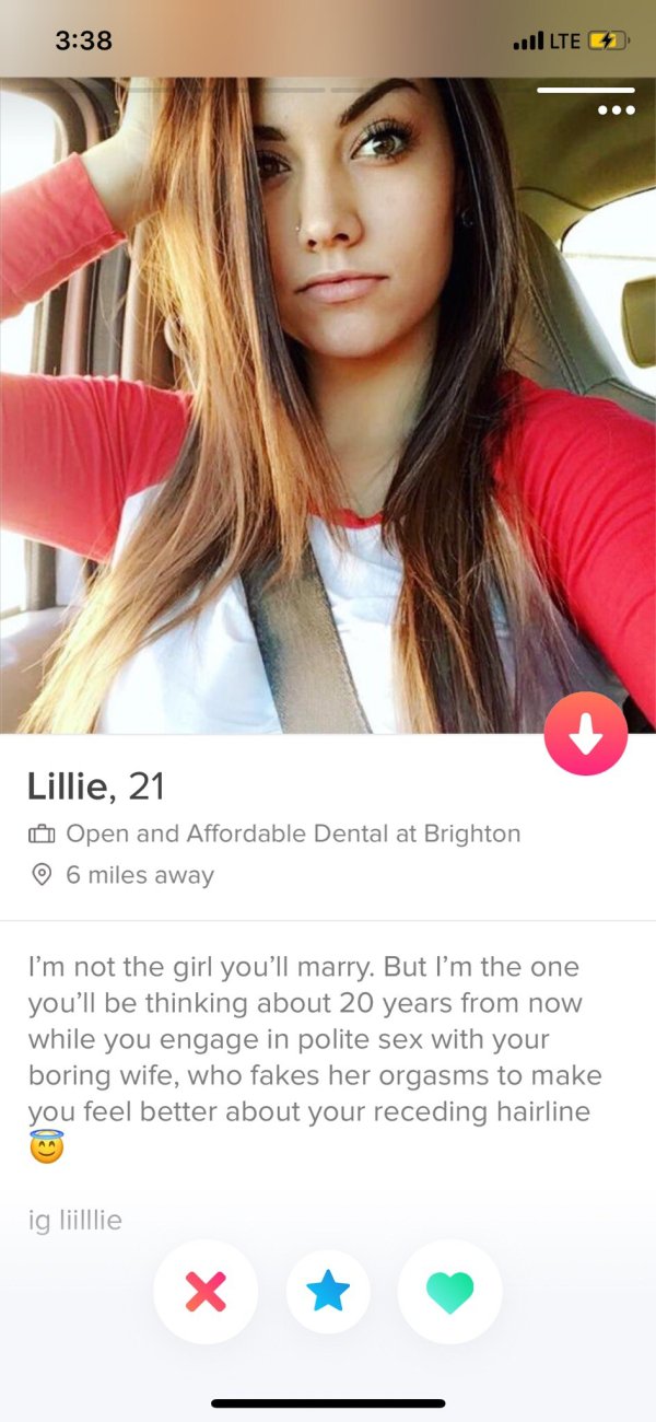 open and affordable dental brighton - Gil Lte Lillie, 21 Open and Affordable Dental at Brighton 6 miles away I'm not the girl you'll marry. But I'm the one you'll be thinking about 20 years from now while you engage in polite sex with your boring wife, wh