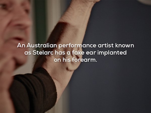 stelarc ear on arm - An Australian performance artist known as Stelarc has a fake ear implanted, on his forearm.