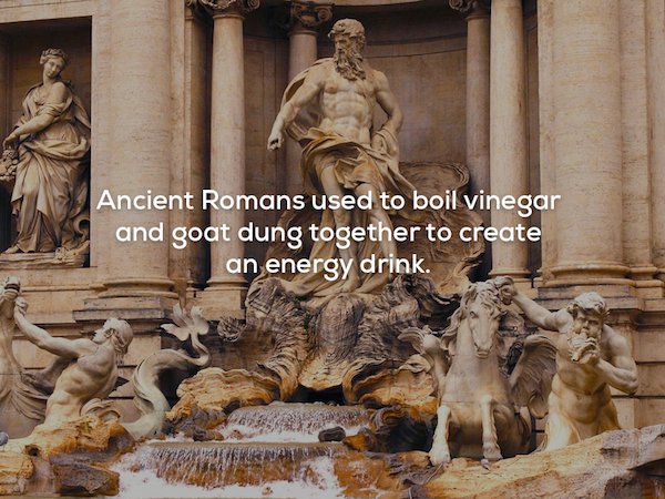 trevi fountain - Ancient Romans used to boil vinegar and goat dung together to create an energy drink.
