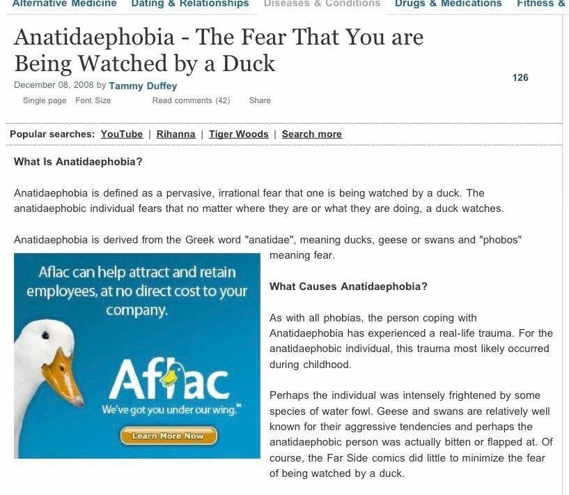 fear that you are being watched - Alternative Medicine Dating & Relationships Diseases & Conditions Drugs & Medications Fitness & Anatidaephobia The Fear That You are Being Watched by a Duck by Tammy Duffey Single page Font Size Read 42 Popular searches Y