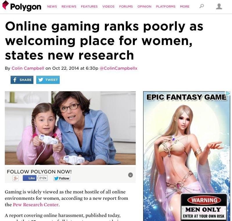 gamergate meme - News Reviews Features Videos Forums Opinion Platforms More Online gaming ranks poorly as welcoming place for women, states new research By Colin Campbell on at p f Tweet Epic Fantasy Game bangsa Polygon Now! 8 212 Gaming is widely viewed 