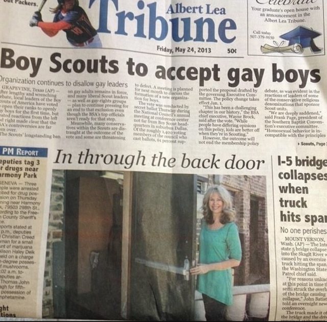 boy scouts to accept gay boys - out Packers, Albert Lea Vribune Www Your graduate's open house with announcement in the Albert Lea Tribune Call S01 379.00 Friday, 50 Boy Scouts to accept gay boys Organization continues to disallow gay leaders Vinaph Vinh 