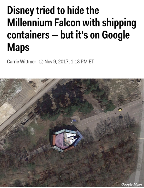 disney tried to hide millennium falcon - Disney tried to hide the Millennium Falcon with shipping containers but it's on Google Maps Carrie Wittmer , Et Google Maps