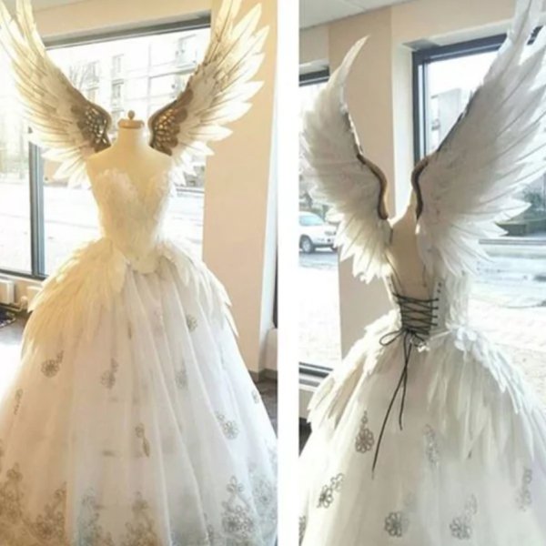 winged wedding dress
