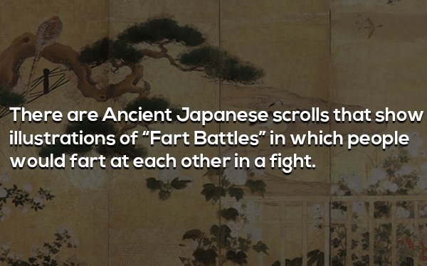 japan art - There are Ancient Japanese scrolls that show illustrations of "Fart Battles in which people would fart at each other in a fight.