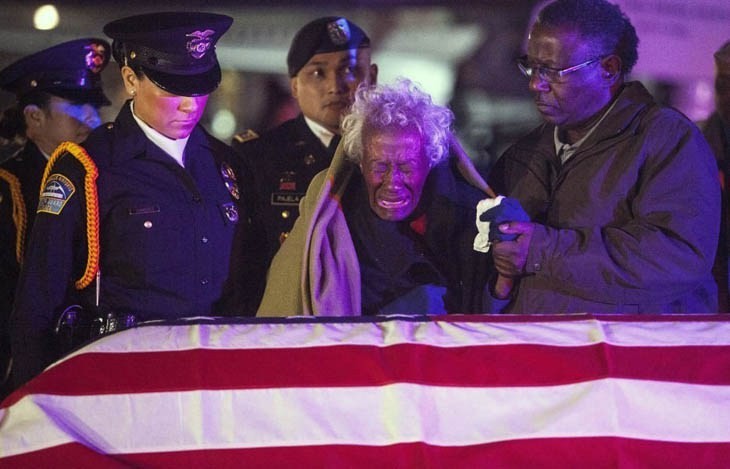 This is the wife of Army Sargent 1st Class Joseph E Grant. Mr, Grant went missing in 1950 during the Korean war. He was injured and taken as a prisoner of war, where he died of malnutrition. His body wasn’t identified for 60 years. His wife, at age 90, cried over his casket as she laid him to rest. She refused to remarry, saying “Here I am. Still his wife”