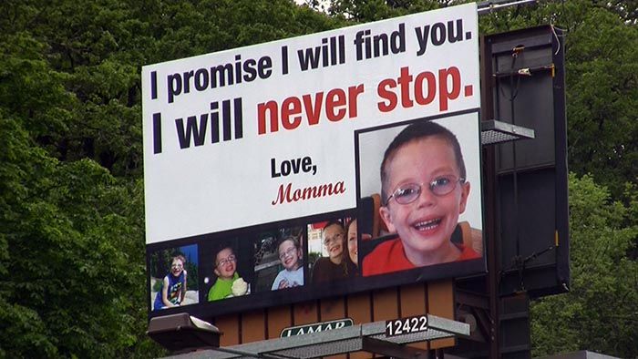 Billboard in Oregon for missing boy, Kyron Horman, published by his mother Kaine Horman