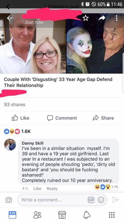 10 year anniversary 39 year old - Ade 0 60% Just now Couple With 'Disgusting' 33 Year Age Gap Defend Their Relationship 93 Comment Danny Skill I've been in a similar situation myself. I'm 39 and have a 19 year old girlfriend. Last year in a restaurant I w