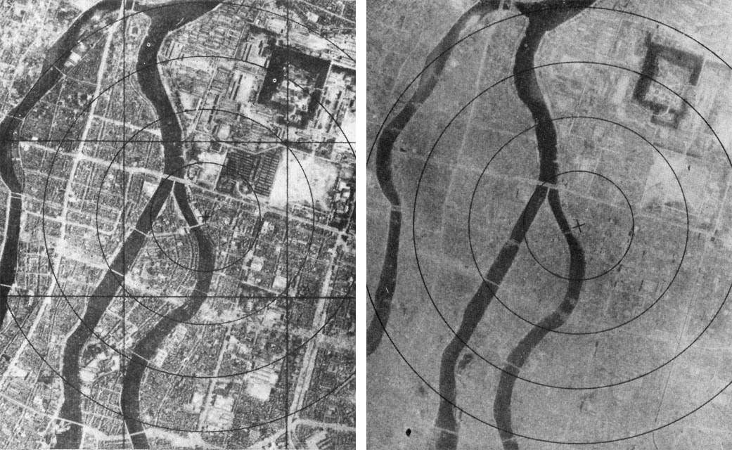 Hiroshima before and after the atomic bombing on August 6th, 1945