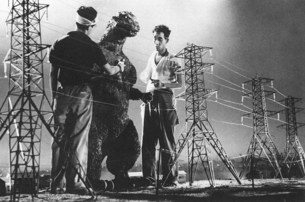 Preparing models and set to film the first ‘Godzilla’ movie, 1954
