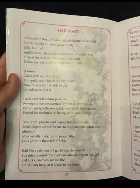 A church accidentally printed lyrics to 2Pac's "Hail Mary" in the bulletins for their Christmas Carol service.