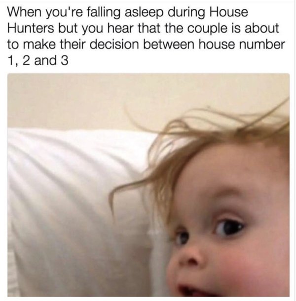 you re about to fall asleep memes - When you're falling asleep during House Hunters but you hear that the couple is about to make their decision between house number 1, 2 and 3