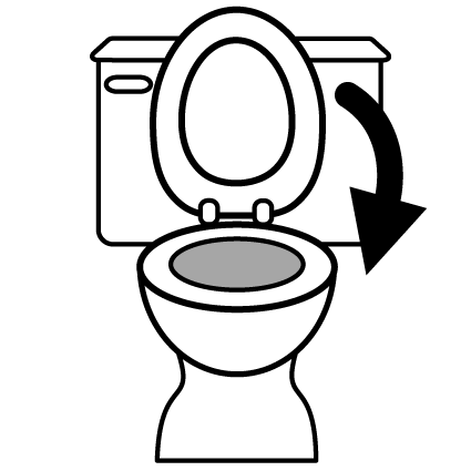 The toilet seat AND lid belong in the down position when it's not in use.

It looks better and the dog doesn't drink out of it.