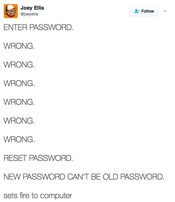 angle - Joey Ellis Enter Password. Wrong. Wrong. Wrong. Wrong. Wrong. Wrong. Reset Password. New Password Can'T Be Old Password. sets fire to computer