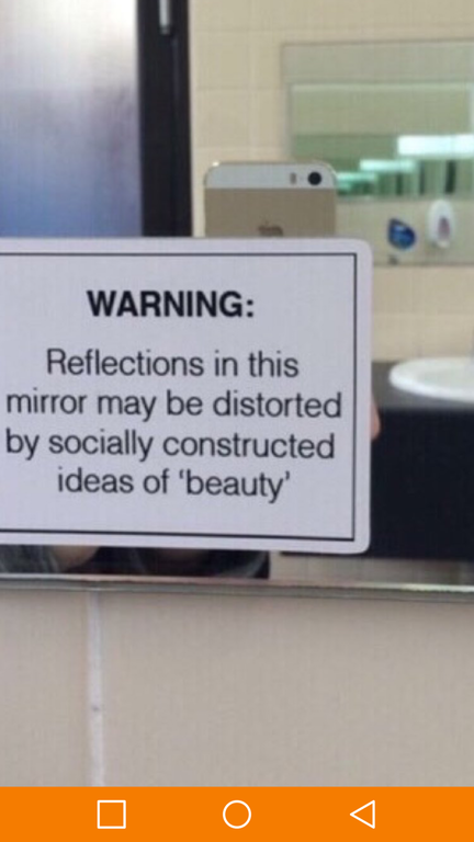 grunge indie aesthetic - Warning Reflections in this mirror may be distorted by socially constructed ideas of 'beauty'