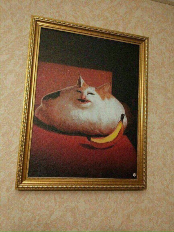 fat cat with a banana painting