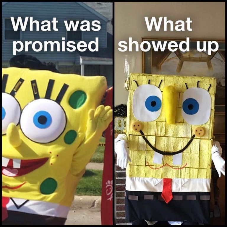 expectation vs reality hired spongebob for a birthday party - What was What promised showed up Ot Tutu
