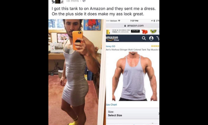 expectation vs reality online shopping memes - 18 mins. I got this tank to on Amazon and they sent me a dress. On the plus side it does make my ass look great. Verizon .amazon.com 272 Re amazon Qoy foney Gd Hen's Workout Stringer Multi Colored Tank Top Mu