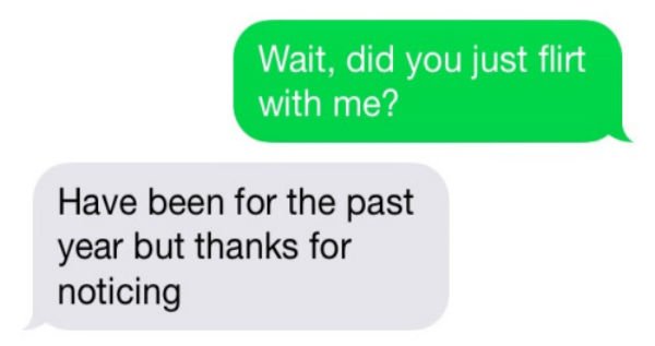 flirting meme text - Wait, did you just flirt with me? Have been for the past year but thanks for noticing