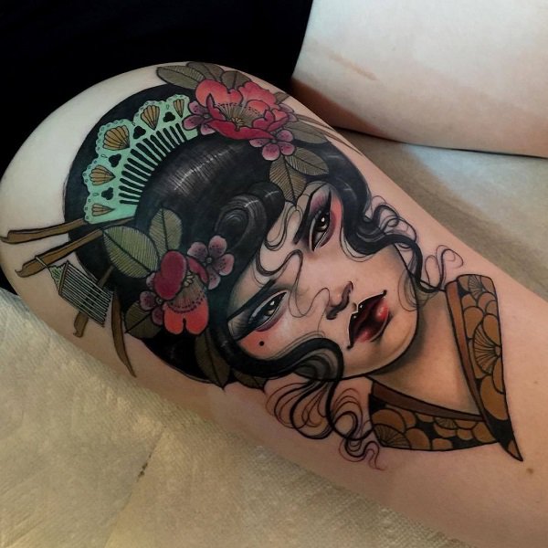 neo traditional geisha tattoo