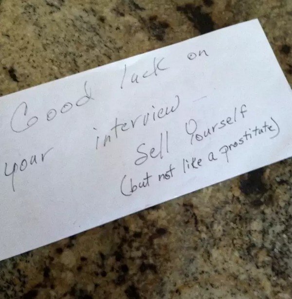 good luck interview note - on luck od your interview Sell Yourself but not a prostitute