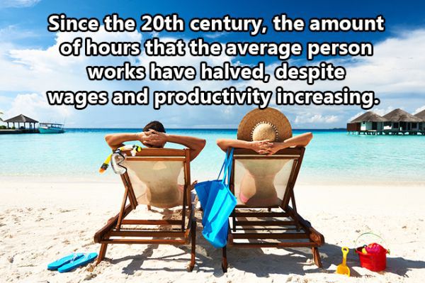 cool fact vacation enjoy - Since the 20th century, the amount of hours that the average person works have halved, despite wages and productivity increasing