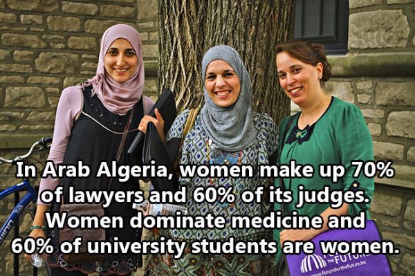 cool fact friendship - In Arab Algeria, women make up 70% 1. Jof lawyers and 60% of its judges. Women dominate medicine and 60% of university students are women. 08.03 P Futu" nsaco women. formforthefutot.be