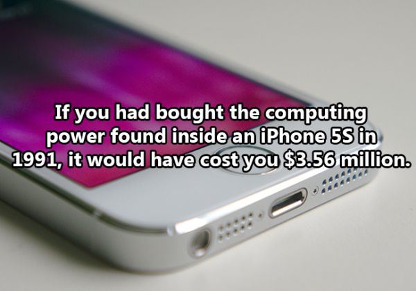 cool fact interesting facts about technology - If you had bought the computing power found inside an iPhone 5S in 1991, it would have cost you $3.56 million.