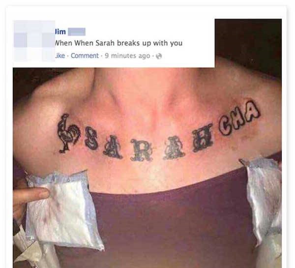 funny tattoo cover ups - lim When When Sarah breaks up with you ike . Comment. 9 minutes ago F Cha