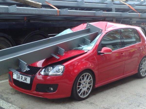 smashed red golf gti