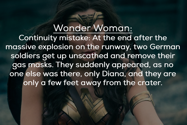 friendship - Wonder Woman Continuity mistake At the end after the massive explosion on the runway, two German soldiers get up unscathed and remove their gas masks. They suddenly appeared, as no one else was there, only Diana, and they are only a few feet 