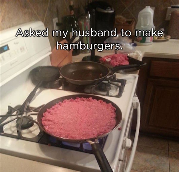 cookware and bakeware - Asked my husband, to make hamburgers.