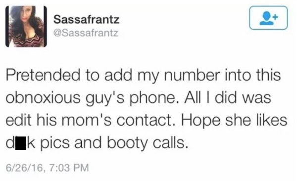 scottish twitter dugs - Sassafrantz aSa Pretended to add my number into this obnoxious guy's phone. All I did was edit his mom's contact. Hope she dik pics and booty calls. 62616,
