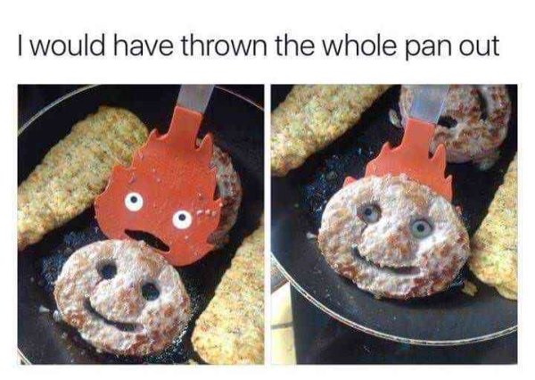 wtf howl's moving castle calcifer spatula - I would have thrown the whole pan out