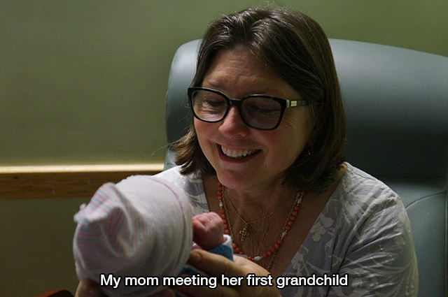 glasses - My mom meeting her first grandchild