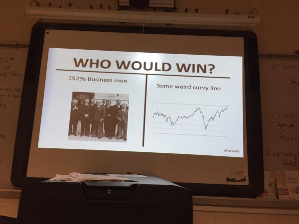 presentation - Who Would Win? 1929s Business men Some weird curvy line