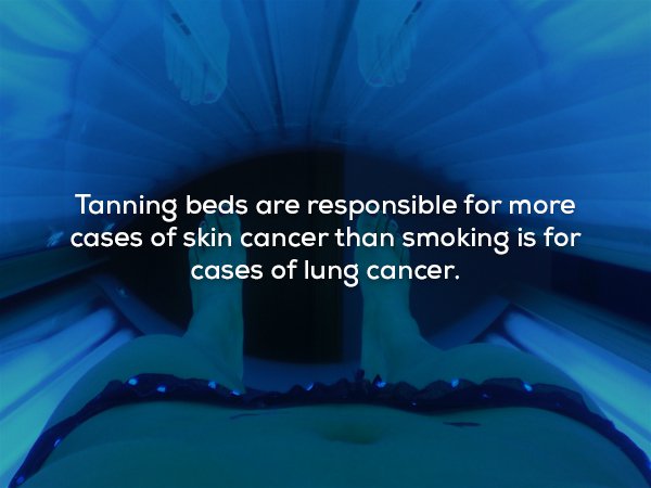 water - Tanning beds are responsible for more cases of skin cancer than smoking is for cases of lung cancer.