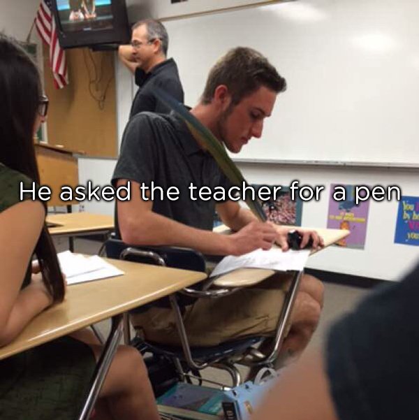 he asked the teacher for a pen - He asked the teacher for a pen