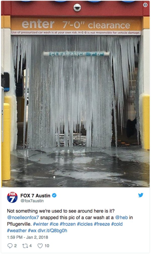 curtain - enter 7'0" clearance Use of pressurized car wash is at your own risk. HEB is not responsible for vehiclo damage. Fox Fox 7 Austin Not something we're used to see around here is it? snapped this pic of a car wash at a in Pflugerville. dlvr.itQ8bg